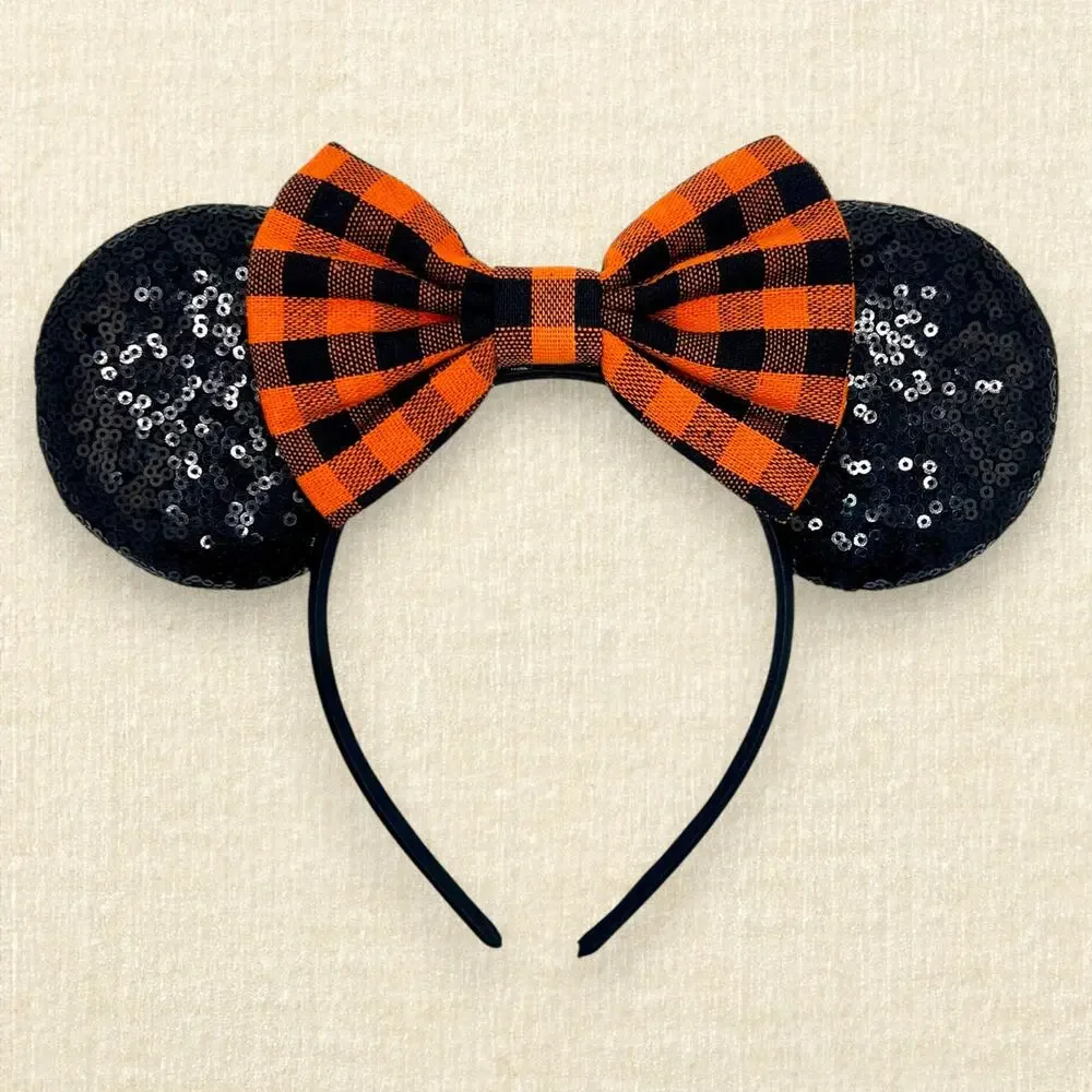 Orange & Black Plaid Mommy & Me Minnie Ears | Disney-Inspired Fall Mouse Ears